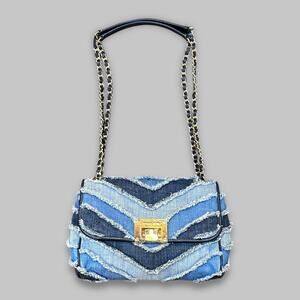 Michael Kors Denim Chevron Shoulder Bag with Gold Chain Strap